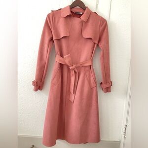 Rose Pink Faux Suede Trench Coat - Women’s Size Small S - Belted